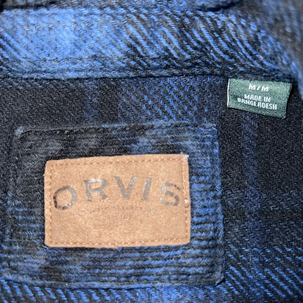 Orvis Men's Big‎ Bear Blue Black Plaid Heavy Flannel Button Down Size Medium - Picture 4 of 9